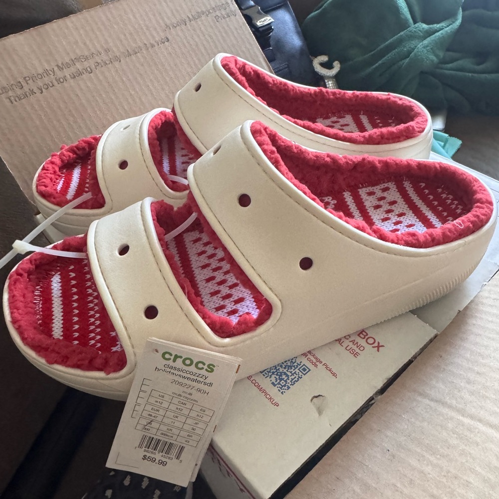 CROCS Cream and Red Sandals with Perforated Design